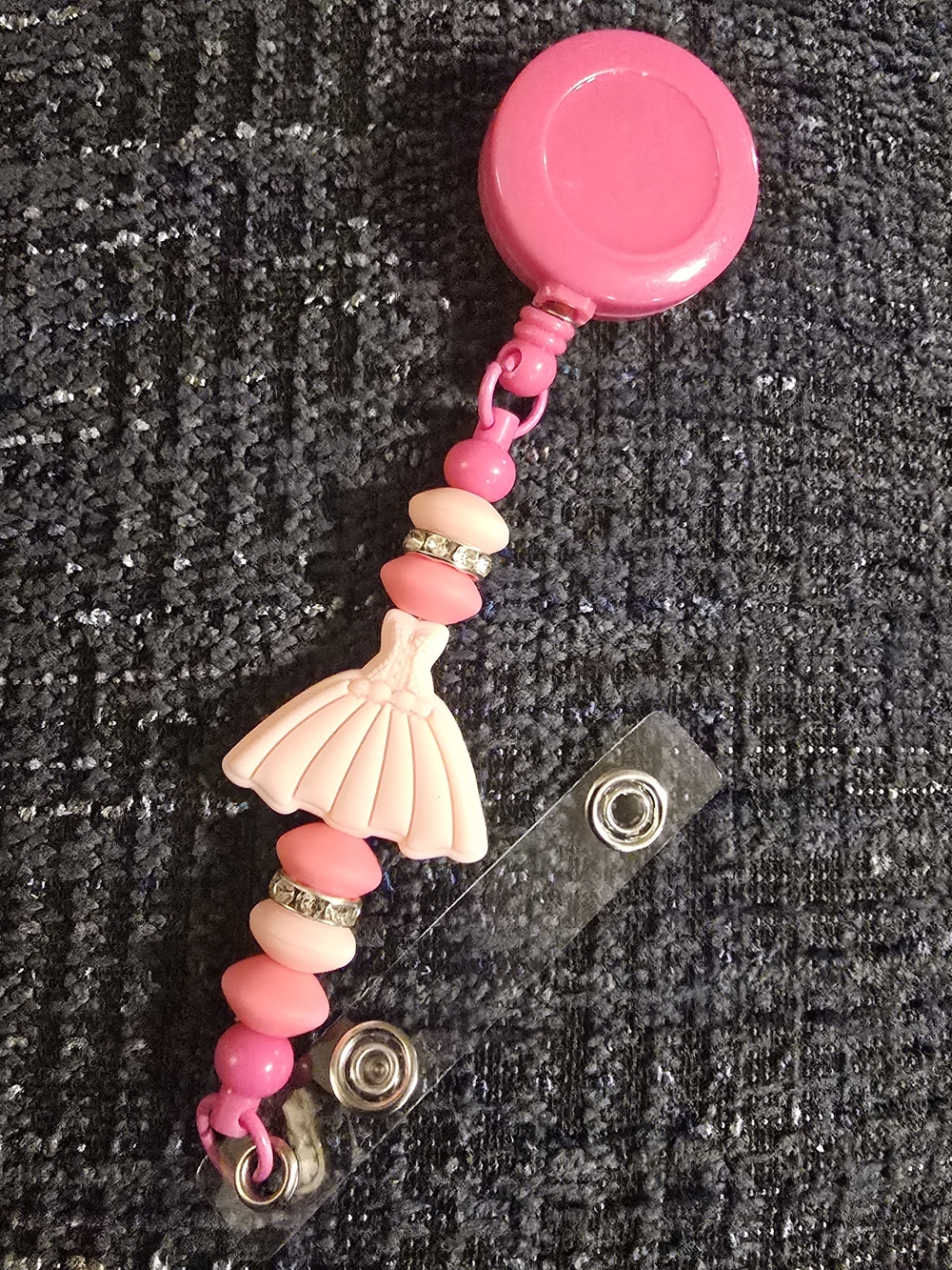 Pink Dress Bead Retractable Badge Reel